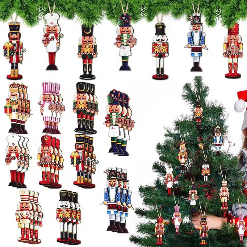 20Pcs Nutcracker Soldier Wooden Pendant Christmas Tree Hanging Ornaments Decoration for Home Navidad 2026 New Year Kids Gift