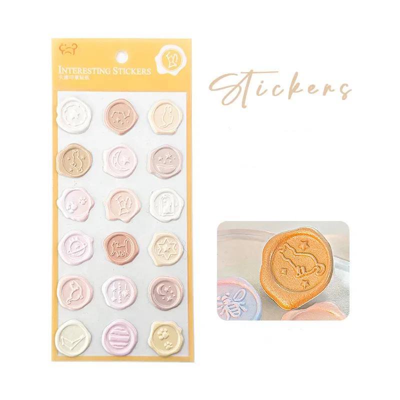 18pcs/set Retro Envelop Seal Sticker Vintage European Style Wax Stamp Sticker Cute 3D Stereo Gradient Color Scrapbook Sticker