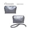 COXSWAIN Men's Crocodile Embossed Leather Clutch Bag In Gray with Strap, CW1605CS GRAY, Made In Japan