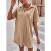 YYFS Women's Fashion Summer Spring Solid Color Print Short Sleeve POLO Neck Loose Waistline Casual Dresses