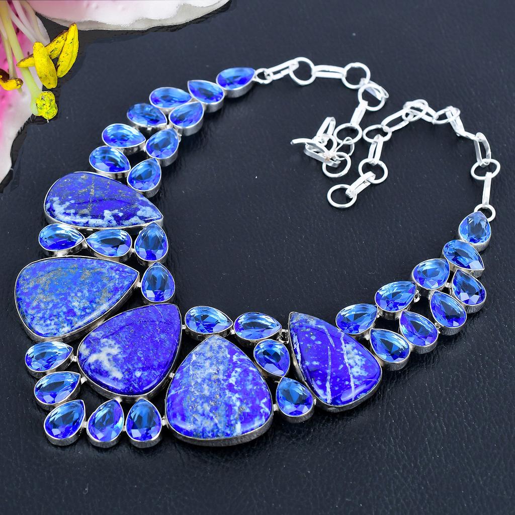 Lapis Lazuli, Blue Topaz Gemstone 925 Sterling Silver Jewelry Necklace 18" KG-1831