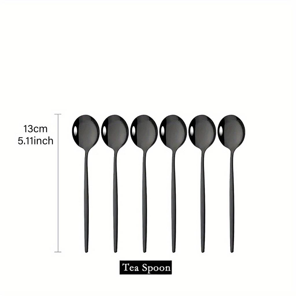 6Pcs Stainless Steel Teaspoon Set - Colorful Flatware for Cake, Fruit, Dessert, Coffee, and Snack