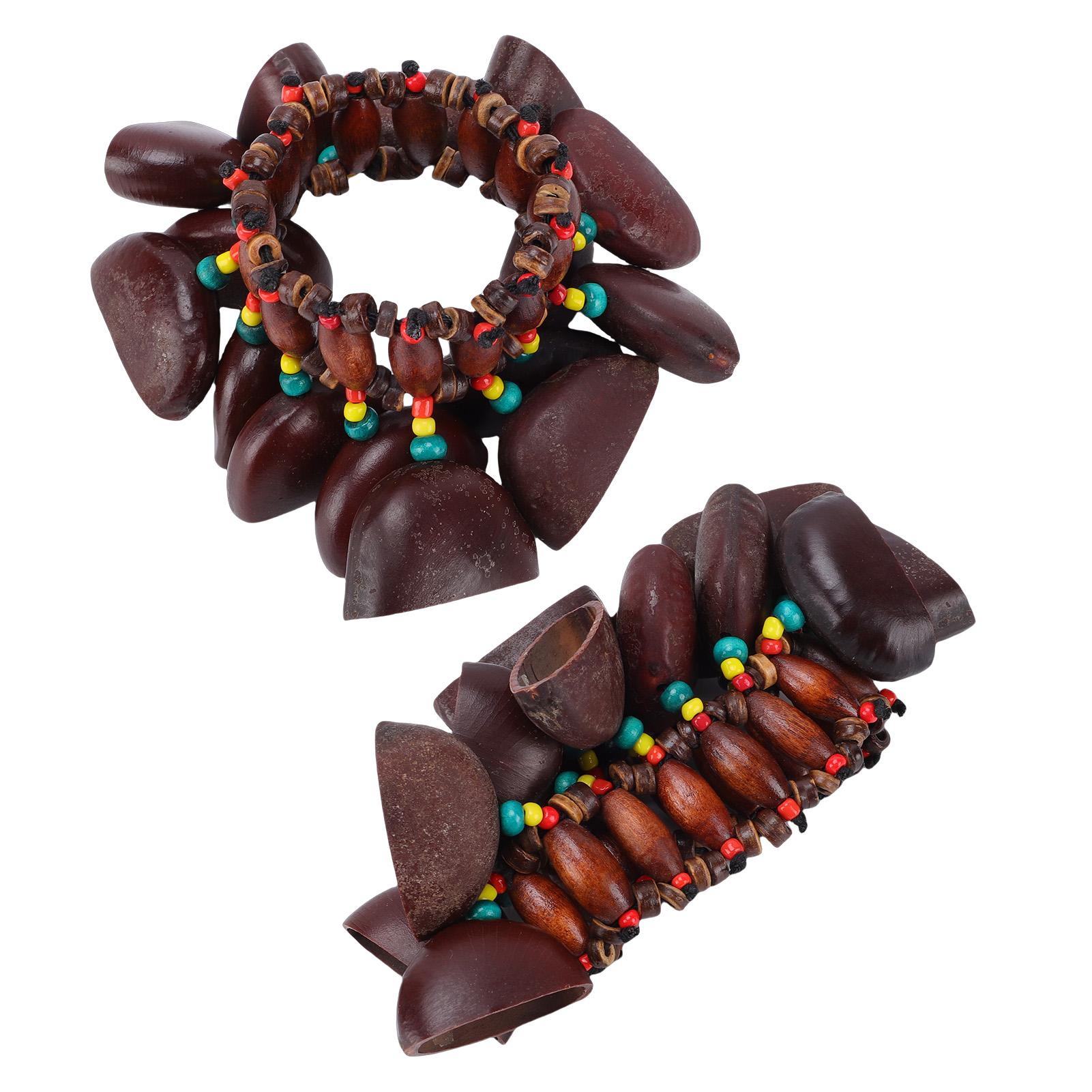 

2 Packs African Seed Rattle Natrual Nut Shell Bracelet Handmade Musical Instrument Shakers Natural Resonance Percussion