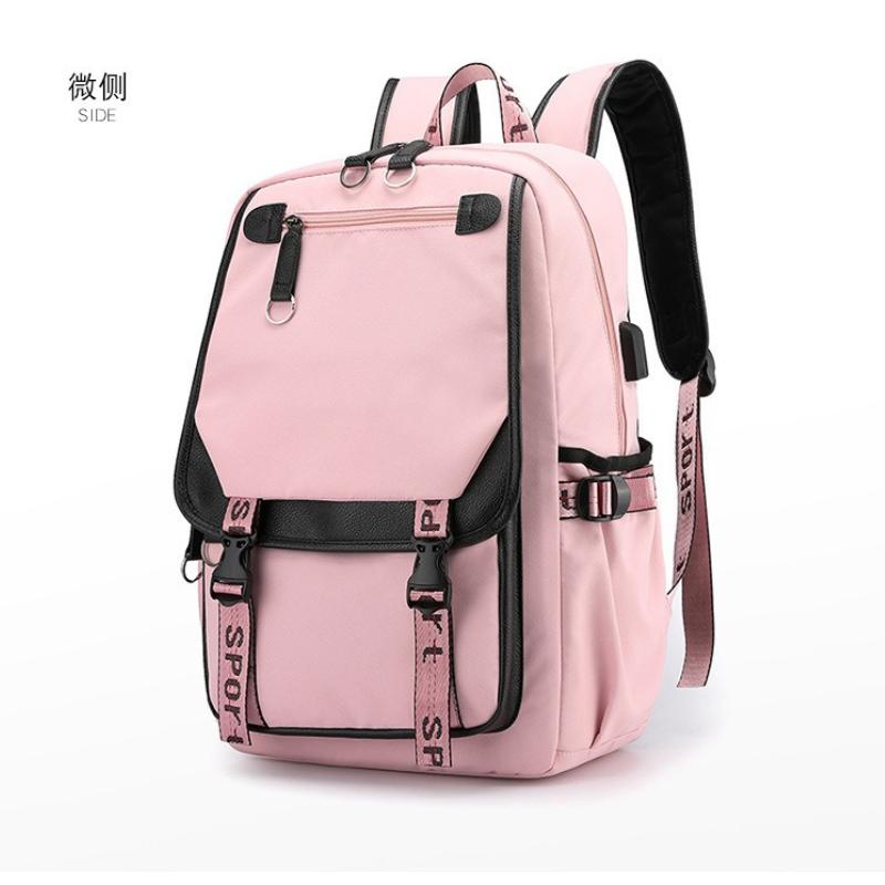 Large Capacity Korean Style Backpack with USB Port Casual Solid Color Multi-compartment Laptop Bag for Students