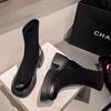 (Leather) 2025 new platform boots boots women's elastic and thin knee short boots thick heel medium boots