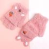 Cute Kids Gloves Winter Warm Faux Fur Knit Boy Girl Children Glove Cartoon Half Finger Flip Cover Outdoor Mittens 3-7Y