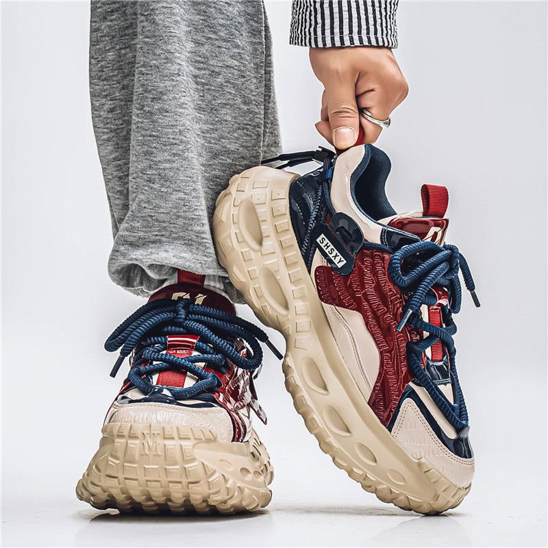 Trendy sports shoes spring and autumn new thick-soled heightening dad shoes men's contrasting colors fashionable casual running men's shoes