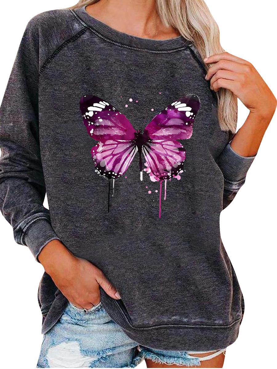 

Женский пуловер оверсайз, толстовка с принтом бабочки, женская модная толстовка на весну/осень S белый