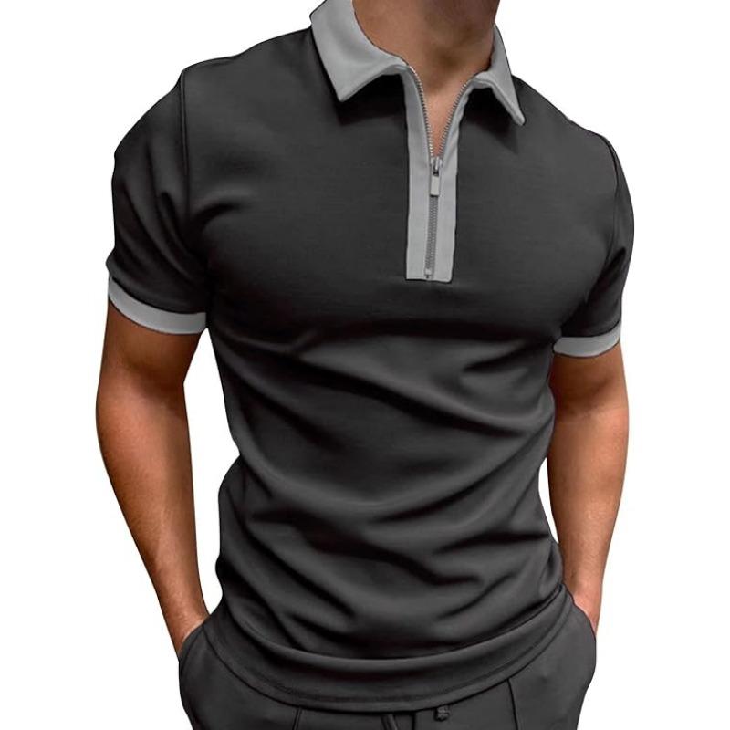 Lässiges Sommer-Herren-Kurzarm-Poloshirt, Modisches Reißverschluss-Poloshirt Lässig Slim Fit Atmungsaktiv Modisch