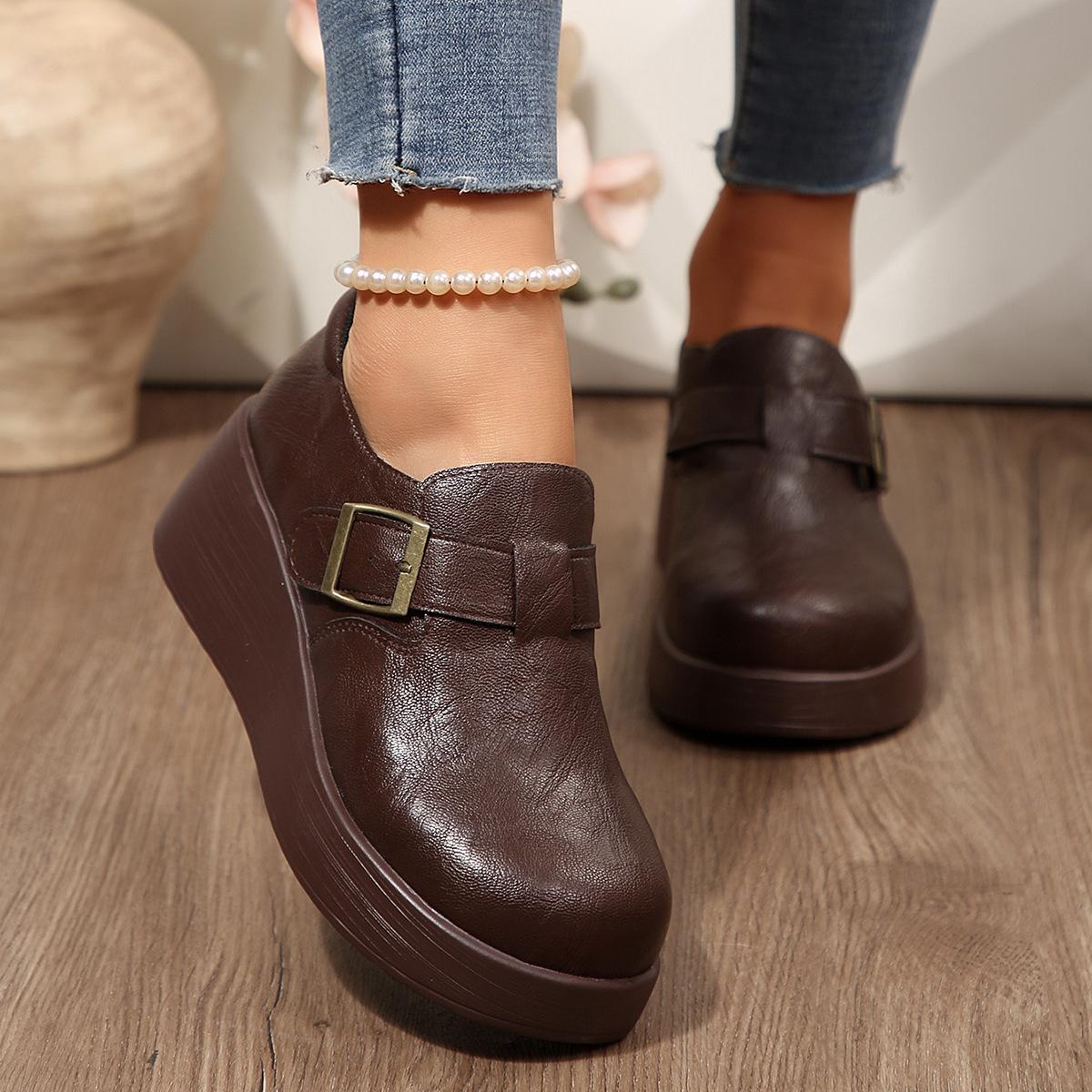 Pegged Heels, Round Toe, Thick Sole, Casual Women s Shoes 36