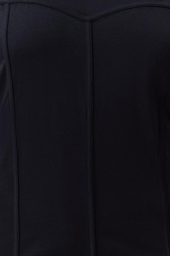 Damen Stil Übergröße Schwarzes Strick-T-Shirt mit Paspeldetails