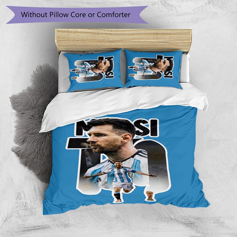 Set Lenzuola 3 Pezzi con Stampa Modello Lionel Messi Morbido Delicato sulla Pelle Lavabile Copripiumino e Federe Set Tutte le Stagioni Camera da Letto