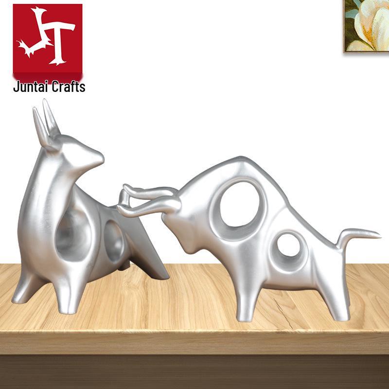 Light Luxury Abstract Cow Figurine: Wealth-Attracting Decor for Living Room, Wine Cabinet, or Office – Elegant Opening Gift