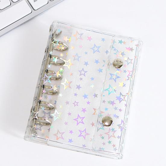 A6 Star Binder Cover Color-Changing PVC Notebook Cover with Reflective Design Transparent Spiral Planner Journal Sketchbook Accessories