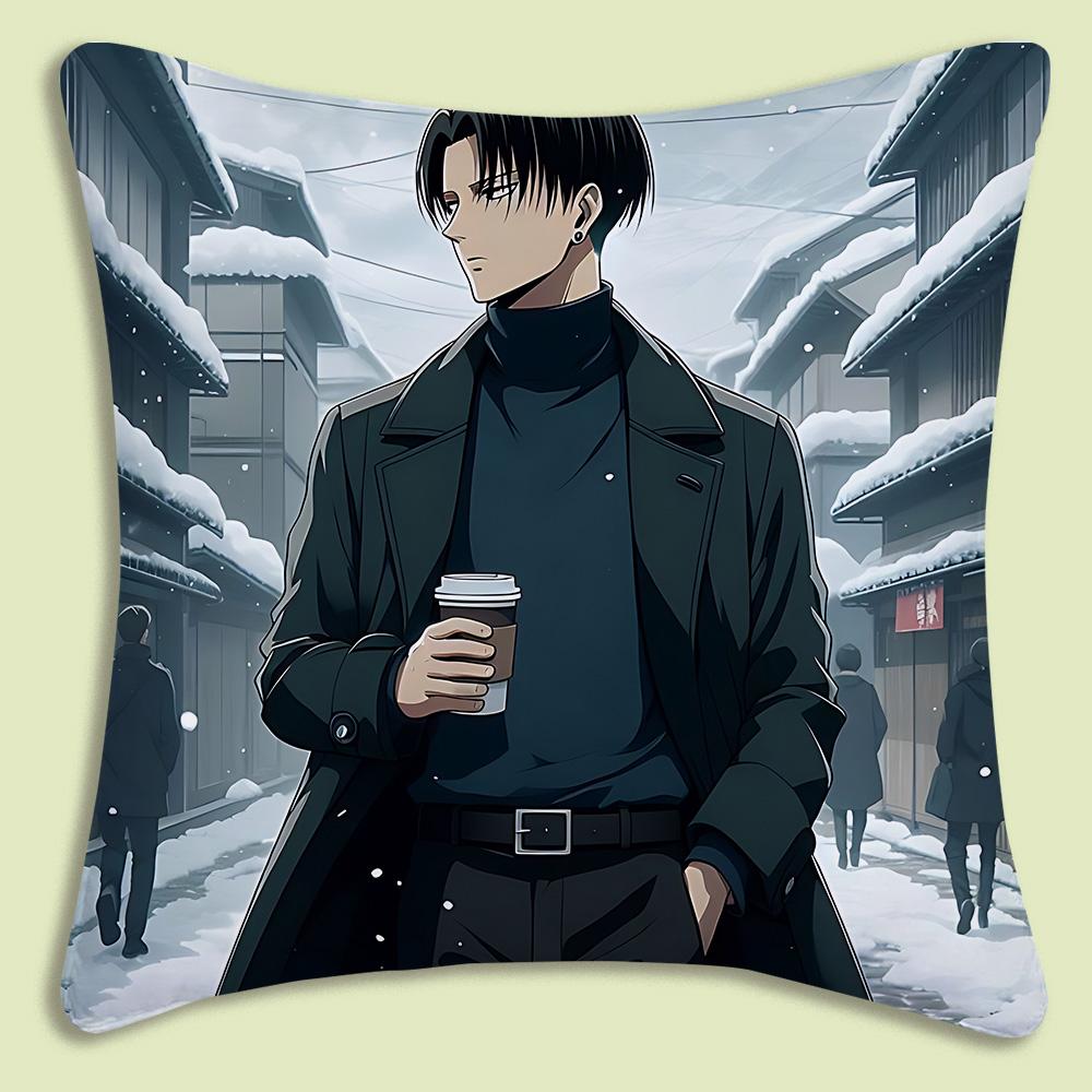 Levi Ackerman Attack On Titan Pillow Covers Cartoon Sofa Decorative Home Double-Sided Printing Short Plush Cute Cushion Cover