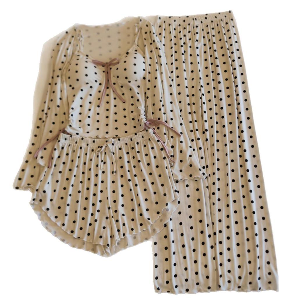 Pigiama da donna con coppe al seno: Set di Tre Pezzi per Primavera, Autunno e Inverno - Stile Chic e Confortevole