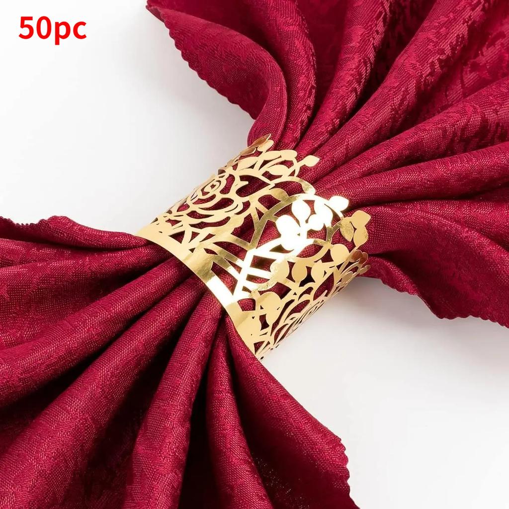 25/50Pcs Disposable Rose Flower Paper Napkin Rings Laser Cut Foil Paper Napkin Holder, Leaf Vine Serviette Rings For Table Decor