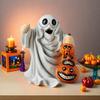 Halloween Ornament Ghost Hold Pumpkin Shape Statue Indoor Outdoor Display Statue Farmhouse Style Halloween Decoration