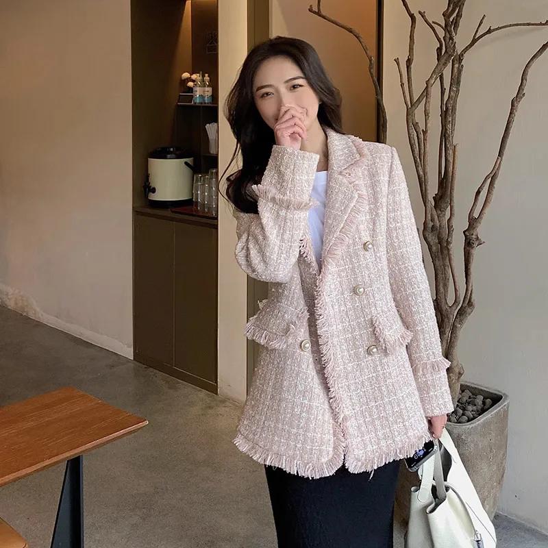 Damski Jesienny Elegancki Marynarka z Klapami Design Dwurzędowy Elegancka Kurtka