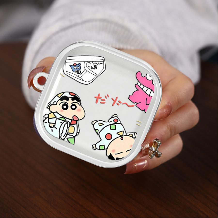 Case For Samsung Galaxy Buds 3 FE 4 Pro 2 Live 4Pro 2Pro 3Pro Clear Earphone Cases Cover With Hook Cute Crayons Shinchan