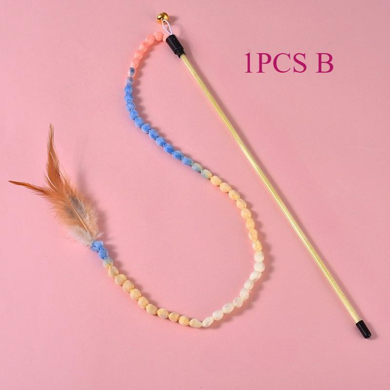 3pcs Interactive Cat Rainbow Wand Toys for Indoor Cats and Kittens, Colorful Cat Teaser Wand String Plush Toy Cat Feather Toys