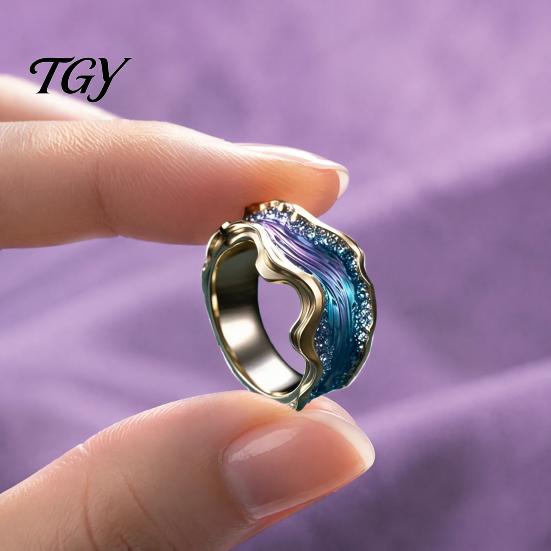 Lightweight Resin Ring Wave for Women, Ocean Inspired Chunky Statement Ring, Non Jewelry Tarnish Open Adjustable Fashion Summer Vacation Beach