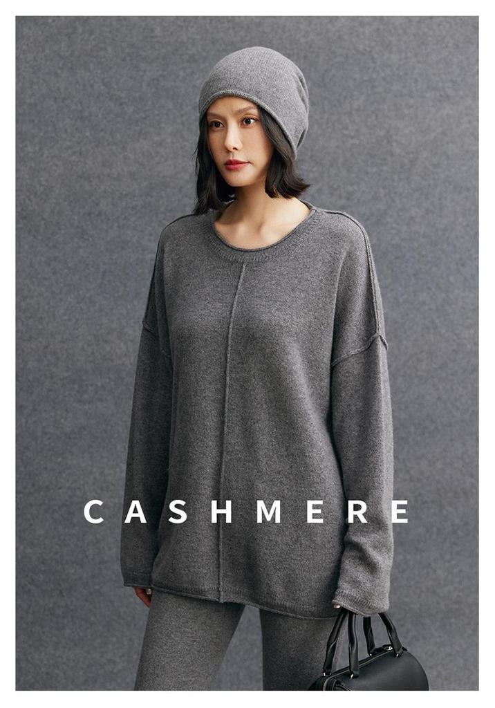 Women's 2026 Autumn/Winter Loose Knit Sweater with Round Neck and Rolled Hem