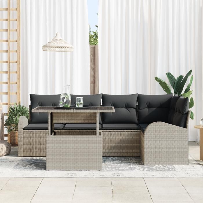 VidaXL Ensemble de Canapé de Jardin de 6 Pièces avec Coussins Gris Clair en Rattan Poly 3348648