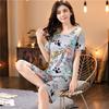 Women's Summer Korean Cartoon Pajama Set - Short-Sleeved Top with Seven-Point Pants