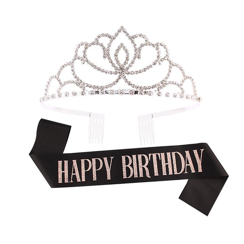 Princess crown bridal rhinestone headband birthday tiara prom party sash
