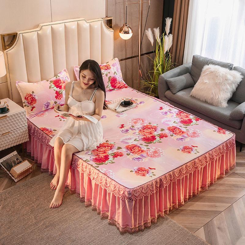 1pc Ruffle Bed Skirt +2pcs Pillowcase Thicken Sanding Bed Skirt 3pcs Set Soft Comfortable Bedspread Twin Double Size Bed Cover