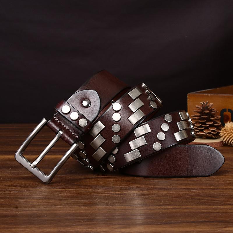 

Men S Punk Style Hip Hop Niche Locomotive Belt Men S Leather Pure Cowhide Personality Rivet Casual Overalls Belt 125cm