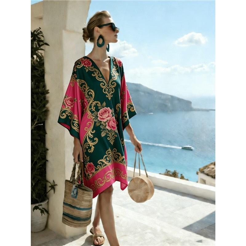 Bohemian ladies new D print seaside vacation fashion casual dress
