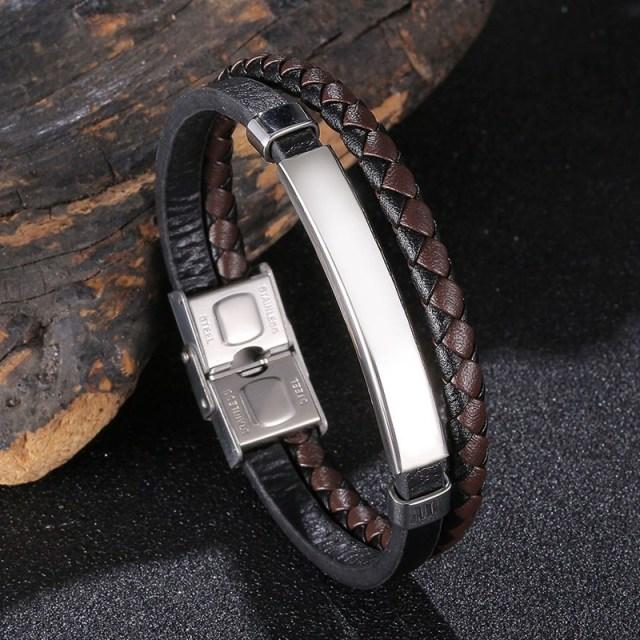 New Trendy Leather Bracelet Men Stainless Steel Handmade Bangles Male Wristband Charm Hand Jewelry Boyfriend Husband Gift Sp1037