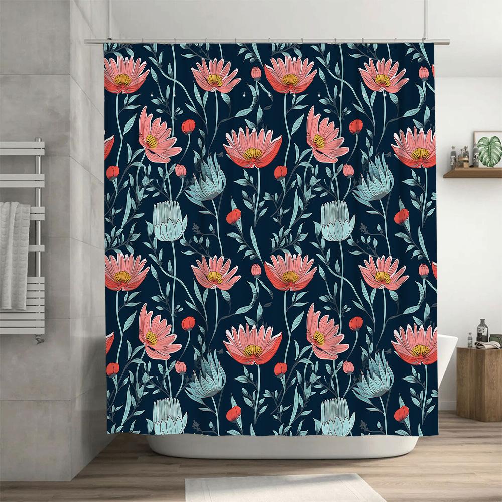 Modern Floral Print Shower Curtain Waterproof Fabric Decoration Home Bathroom Decor Custom Size Available