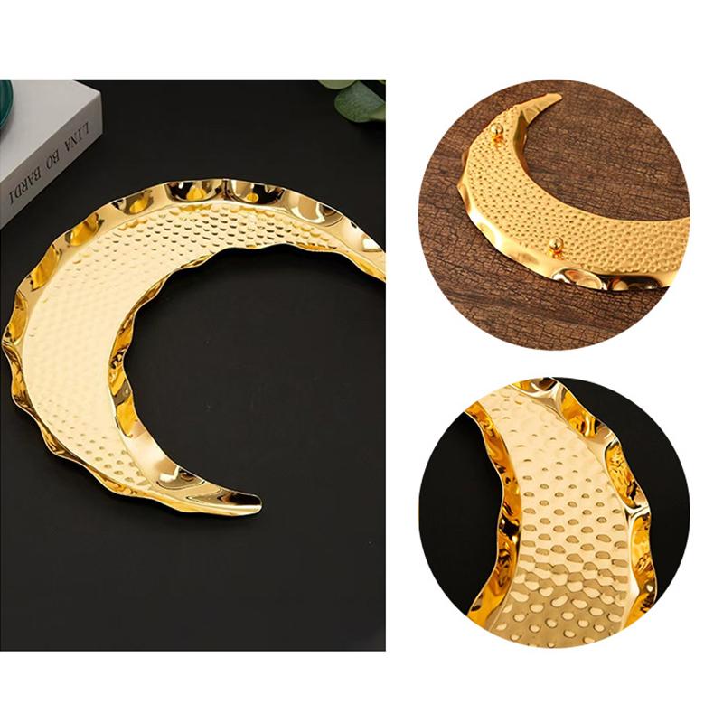 Gold Storage Tray Display Metal Pallet Creative Moon Design Handmade Crafts Fruit Cake Snack Plate Decorative Festival Supplies