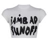 WTEMPO Brand Fashion English Letter Printing Slim Short Sleeve Top Women's Black and White Contrast Color Exposed Umbilical Super Short T-shirt