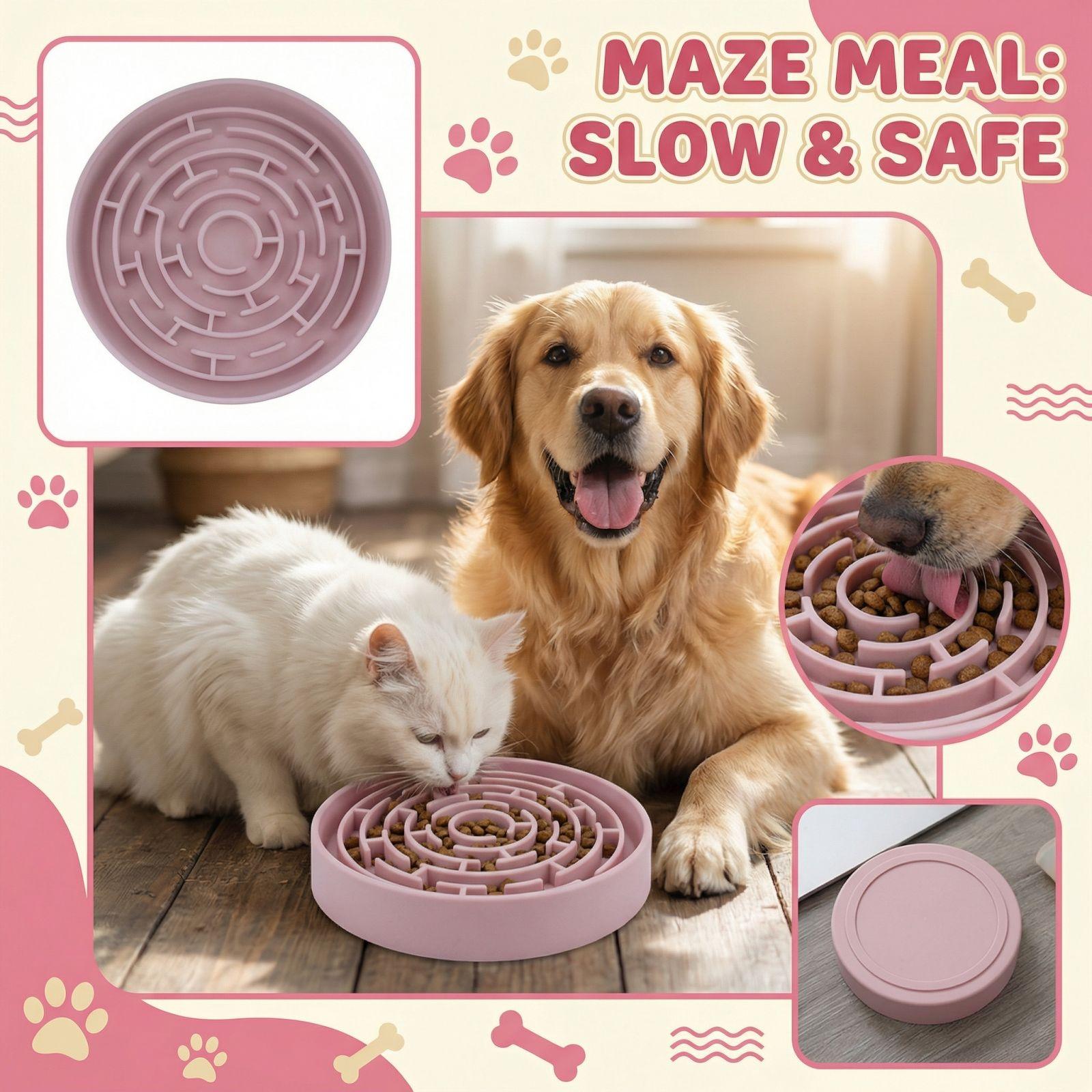 

Round Silicone Slow Feeder Plate Non Slip Maze Design Pet Feeding Dish for Dogs and Cats Food Control Bowl One Size розовый