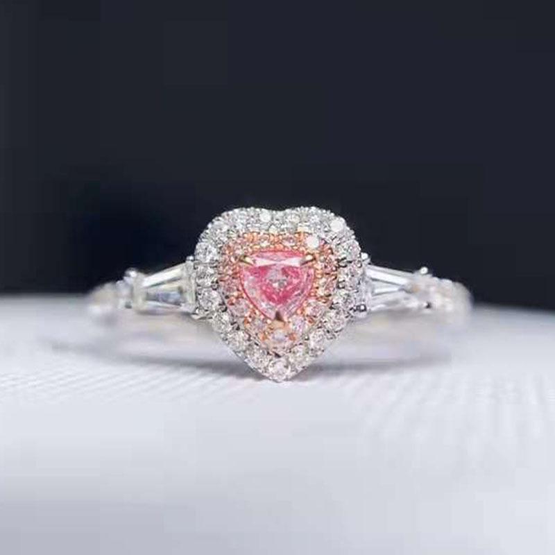

Girls Heart Shaped Inlaid Pink Zircon Open Ring Women s New Design Fashion High-end Love Banquet Wholesale resizable