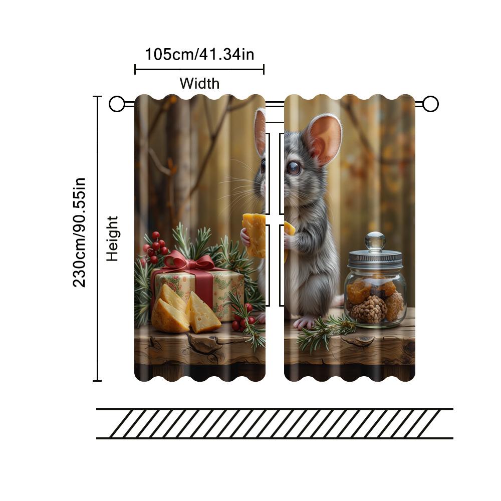 2 Pcs   Filtering Curtains (excluding Rods   Non-movable   Without Batteries) Mouse for Use In Bedrooms and Living Rooms