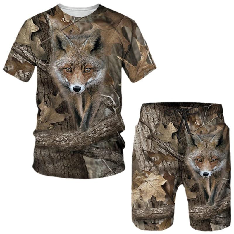 Camo Hunting Animal Tracksuit Camouflage 3D Print Men Fashion Short Sleeve T-Shirts Shorts Sets Streetwear Sportswear Kids Suits