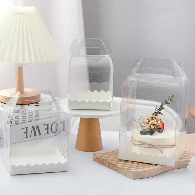 10 Stück Transparente Geburtstagskuchenbox Mini Handheld Gebäck Backen Tragbare Verpackung 5 Zoll 6 Zoll Sichtbare Erhöhte Dessertboxen