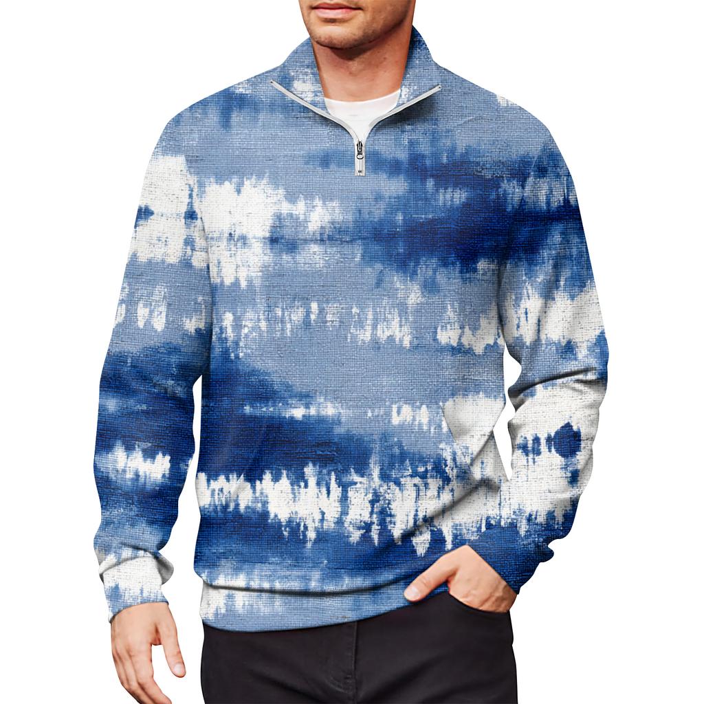 Men's Loose Casual 1/4 Zip Sweatshirt Fashion Printed Long Sleeve Top With Pockets