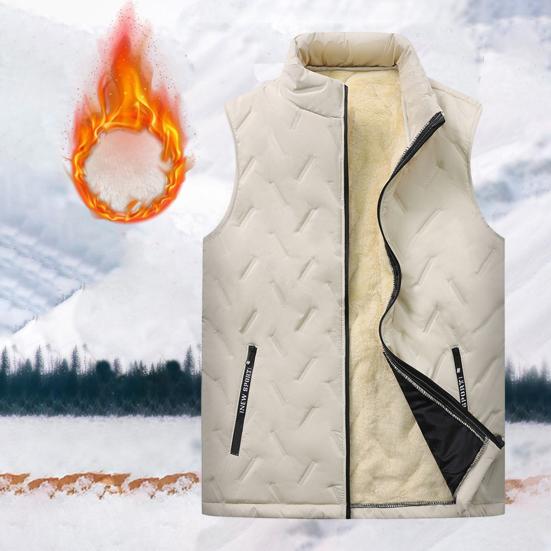 Herren-Weste für Herbst und Winter, gepolstert, dicker Plüsch, Stehkragen, Nackenschutz, ärmellos, reine Farbe, Reißverschluss, Strickjacke, warm, winddicht, Herrenweste
