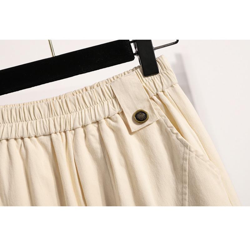 Women Plus Size Long Pants Elastic High Waist Straight Leg Pants