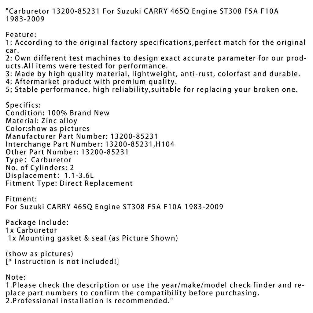 Carburetor 13200-85231 For Suzuki Carry 465Q Engine St308 F5A F10A 1983-2009