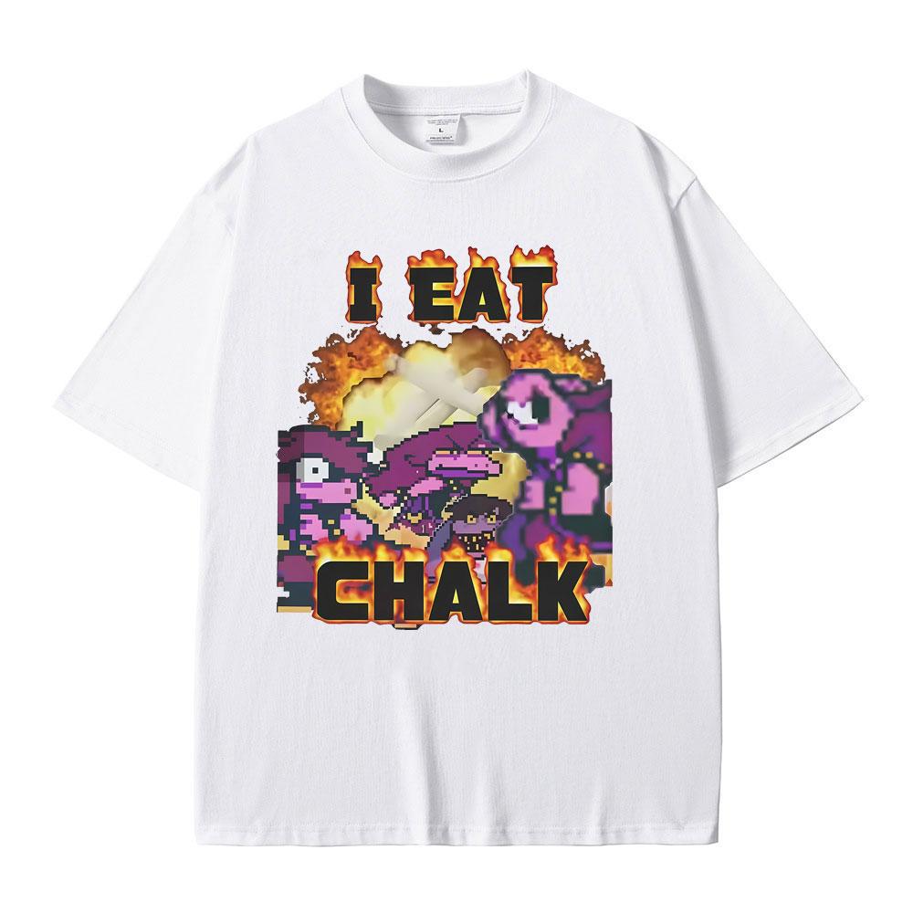 Game Deltarune I Eat Chalk Funny Meme Tshirt Men Women Causal Cotton Short Sleeve Tshirts Male Otaku Lovers Fans Gift T Shirts