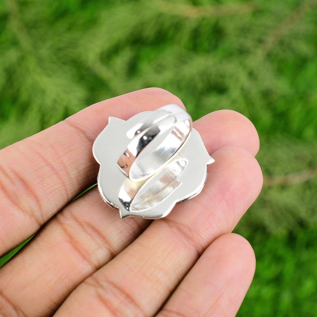 Mehrstein Blumen Verstellbarer Ring 925 Silber Natürlicher Regenbogenmondstein