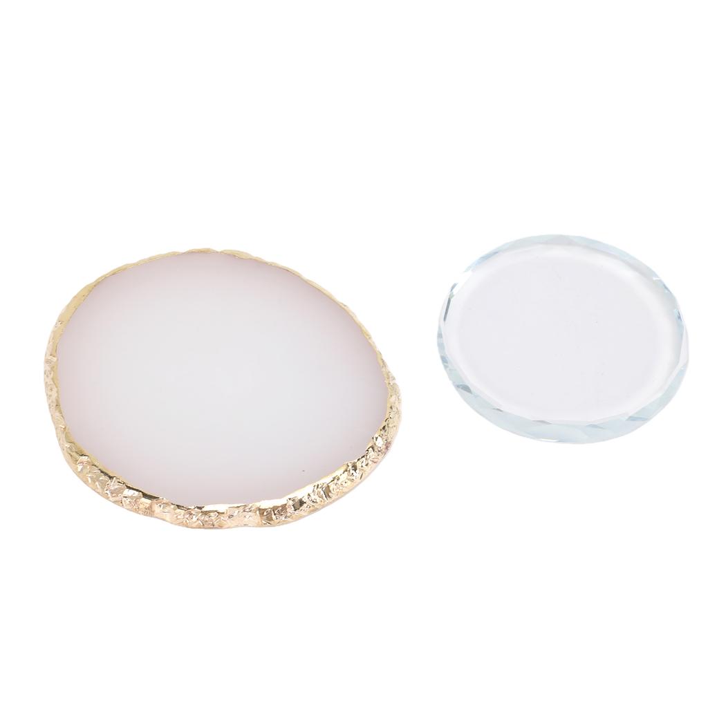 Nail Art Polish Palette Glass Resin Gilded Edges Nail Art Makeup Mixing Tray for Nail Salon DIY Enthusiasts 2pcs