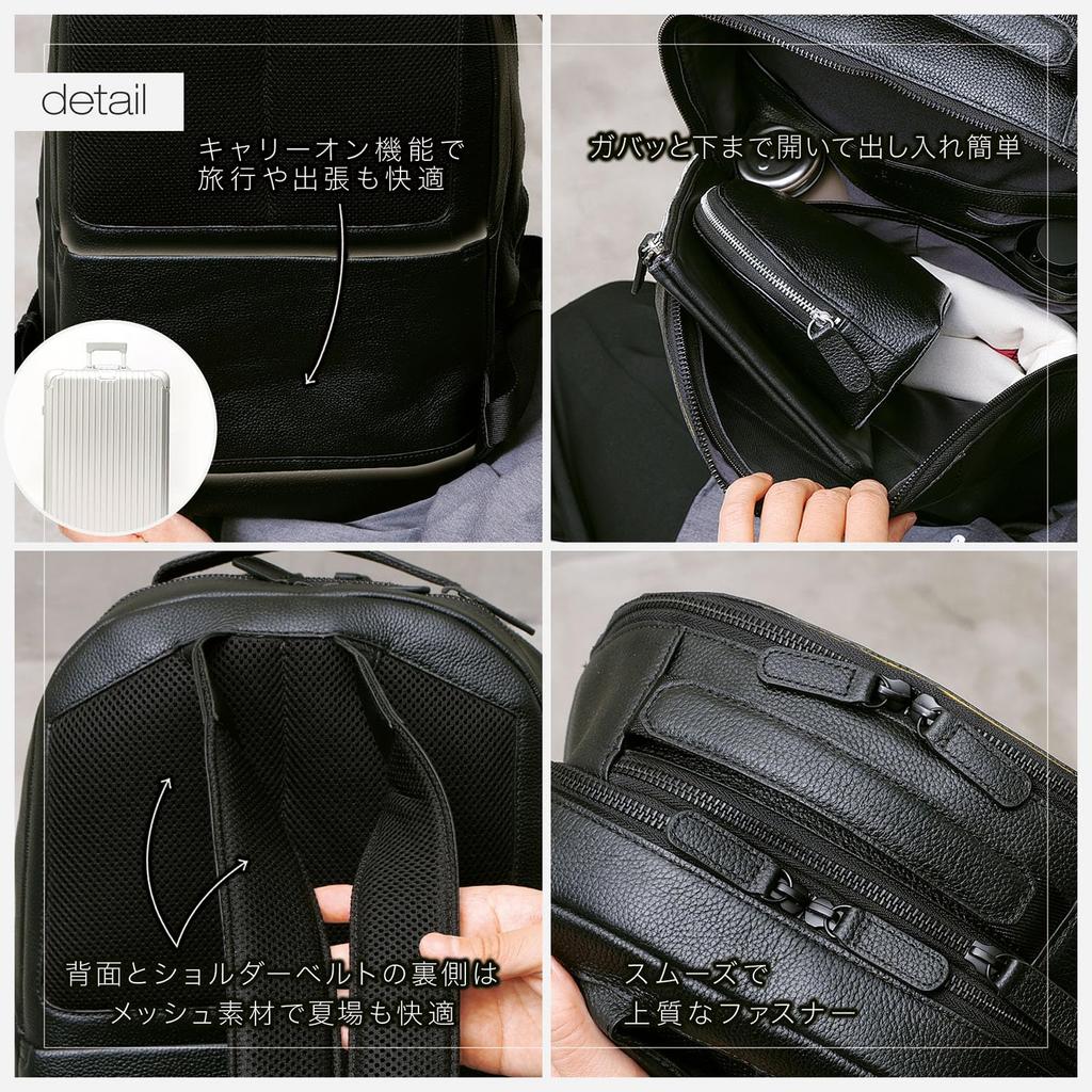 [BLUE SINCERE] Men's Genuine Leather Business Backpack, 15 Pockets, Large Capacity, Fits a 14-inch Laptop, 16L Capacity, Lightweight,